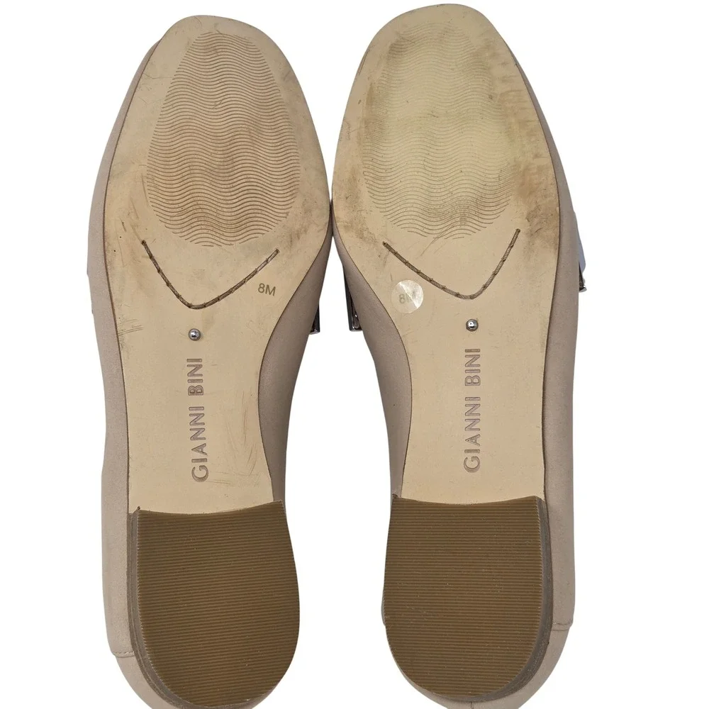 Gianni Bini Womens Tan Beige Leather Square Toe Loafer Flats Size 8M Accents
